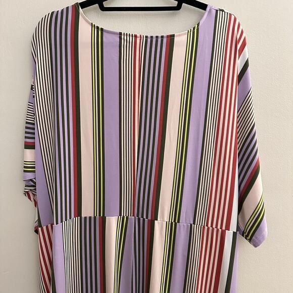 Evri 3X Multi-Color Striped Midi Dress Empire Waist Flirty Short Sleeve Wedding - Picture 5 of 8